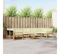 Tonture Ensemble de canapés d'extérieur en Bois d'acacia et textilène 8 pièces modulables pour Jardins terrasses espaces contemporains mobilier Design Blanc crème