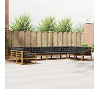 Tonture Ensemble de canapés d'extérieur en Bois d'acacia Massif Naturel et Anthracite 10 pièces Design Moderne pour Jardin Patio Salon extérieur avec Coussins Confortables et accoudoirs Pratiques