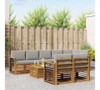 Tonture Ensemble de canapés modulables avec Coussins 9 pièces en Bois d'acacia Naturel et Gris Clair pour Salon extérieur Moderne, mobilier Jardin, Espace détente et socialisation