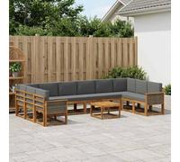 Tonture Ensemble de canapés modulaires d'extérieur 11 pièces en Bois d'acacia Massif avec Table, fauteuils et Coussins pour Jardins, patios et espaces contemporains résistants aux intempéries