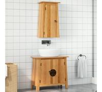 Tonture Ensemble de Meubles de Salle de Bain 2 pièces en Bois de pin Massif pour Rangement Mural et Colonne avec Armoire et Vasque dans Un Style Vintage adapté à Maison Appartement