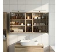 Tonture Ensemble de Meubles de Salle de Bain 3 pièces en Bois d'ingénierie avec Miroir Double Face Bandes LED éclairantes Montage Mural Espace de Rangement Compact Moderne idéal pour Toilettes WC