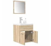 Tonture Ensemble de Meubles de Salle de Bain 3 pièces en chêne Sonoma avec Vasque en céramique Miroir Mural et Armoire de Rangement compacte pour Espace Optimal dans Maison Appartement