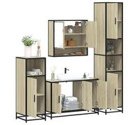 Tonture Ensemble de Meubles de Salle de Bain 4 pièces chêne Sonoma avec Armoire Miroir, Meuble Vasque, colonnes et rangements muraux pour Appartement ou Maison