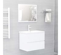 Tonture Ensemble de meubles de salle de bain blanc en bois avec lavabo encastré, meuble sous lavabo 60 x 38,5 x 45 cm, miroir 60 x 37 cm, vidange push-open, espace de rangement avec tiroir pour