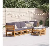 Tonture Ensemble de mobilier de Jardin 6 pièces en Bois d'acacia Massif avec Coussins Gris foncé pour terrasse Patio Balcon véranda Piscine Lounge extérieur modulable et Confortable