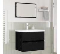 Tonture Ensemble de mobilier de Salle de Bain 3 pièces en Bois d'ingénierie Finition chêne Noir avec Miroir Mural et tiroirs pour Rangement Compact dans Maison ou Appartement