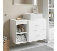Tonture Ensemble de mobilier de Salle de Bain Blanc 2 pièces en Bois d'ingénierie avec Meuble lavabo Mural, Armoire, étagère, tiroirs, Rangement Compact Design Moderne pour WC Douche