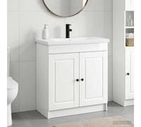 Tonture Ensemble de mobilier de Salle de Bain Blanc Brillant avec lavabo intégré Armoire Placard et étagères en Bois d'ingénierie Design Moderne pour Rangement Pratique et élégant