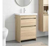Tonture Ensemble de mobilier de Salle de Bain Chêne Sonoma en Bois d'ingénierie avec lavabo intégré, Armoire, étagère et tiroirs pour Rangement Pratique dans Espace Moderne