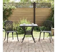 Tonture Ensemble de Tables de Jardin 3 pcs en Aluminium coulé Noir avec 2 chaises Confortables, Design Traditionnel, idéal pour terrasse, Balcon ou Jardin pour Repas et détente en extérieur