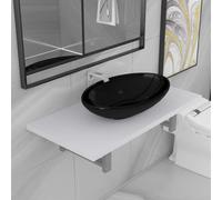 Tonture Ensemble Meuble de Salle de Bain en Deux pièces en céramique Blanc avec étagère Murale et lavabo ovalé, idéal pour Rangement Compact, Maison ou Appartement, Facile à Installer et Durable