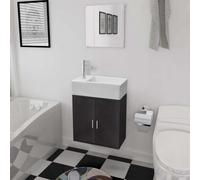 Tonture Ensemble Meuble de Salle de Bain Noir avec Armoire, Miroir et lavabo en céramique adapté à l'installation au-Dessus du comptoir pour Espace optimisé dans Appartement ou Maison
