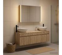 Tonture Ensemble Meuble Salle de Bain 4 pcs Bois d'ingénierie Chêne Sonoma avec Lampes Miroir intégrées, Montage Mural, Grand Rangement, 8 étagères, 3 Portes, 2 tiroirs, Design Moderne intérieur