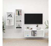 Tonture Ensemble Meuble TV 3 pièces Blanc Bois d'ingénierie avec Rangement Suspendu Mural Design Moderne scandinave pour Salon séjour, Support Console étagère avec tiroir Porte Niche