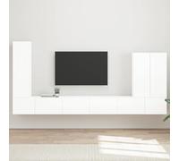 Tonture Ensemble Meuble TV Mural Blanc Brillant 6 pcs avec étagères, Portes, tiroirs et Rangement modulable pour Salon Chambre séjour, Support Console Multimedia Design Moderne scandinave