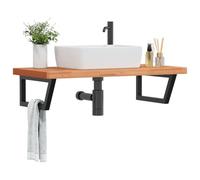 Tonture Étagère de lavabo murale en acier et bois de hêtre massif 100 x 50 cm avec support trapèze pour salle de bain, étagère et espace de rangement, robuste, peu encombrant, idéale comme lavabo et