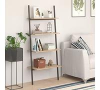 Tonture Étagère inclinée à 4 Niveaux Marron Clair et Noir 64x34x150,5cm en Acier Robuste, idéale pour Rangement Livres, décorations, Jouets et dossiers dans Salon, Bureau ou Chambre