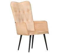 Tonture Fauteuil à oreilles crème en toile résistante, 55 x 41 x 97 cm, rembourré, fer solide revêtu par pulvérisation pour salon, chambre à coucher, lecture confortable, salon