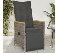 Tonture Fauteuil de jardin, réglable, avec coussin, gris, pour jardin, terrasse, balcon, relaxant, résistant aux UV, avec cadre en acier et accoudoirs en bois d'acacia, capacité de charge de 110 kg