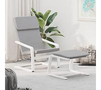 Tonture Fauteuil de relaxation avec tabouret, gris clair, housse en tissu, bois de bouleau massif, 59 x 82 x 98 cm, respirant, pour salon, chambre à coucher, coin lecture, confortable