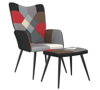 Tonture Fauteuil de relaxation avec tabouret, tissu patchwork multicolore, cadre en acier, pieds en bois, 61 x 70 x 96,5 cm, fauteuil de salon confortable pour salon et chambre à coucher, assise
