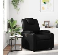 Tonture Fauteuil relax en cuir synthétique noir - Fauteuil inclinable manuel avec inclinaison à 135° - Porte-gobelet - Poche latérale - Pour salon, chambre à coucher - 74 x 88 x 97 cm - Charge