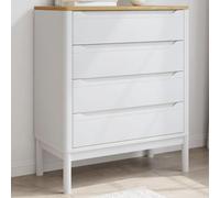 Tonture Floro - Commode en pin massif - Blanc - 76,5 cm de large - Avec 4 tiroirs - Meuble de rangement robuste pour salon, couloir