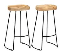 Tonture Gavin Lot de 2 tabourets de bar en bois massif mangue, marron noir, 45 x 40 x 78 cm, vernis poli, design industriel pour cuisine, salle à manger
