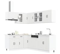 Tonture Kalmar Lot de 11 armoires de cuisine en bois blanc avec beaucoup d'espace de rangement et pieds réglables pour cuisine et salle à manger, avec armoire suspendue, armoire basse, vitrine