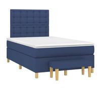 Tonture Lit à sommier tapissier avec matelas, bleu, 120 x 190 cm, housse en tissu, tête de lit réglable en hauteur, matelas à ressorts ensachés, support de fermeté moyenne, banc inclus