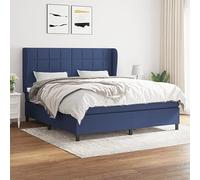 Tonture Lit à sommier tapissier avec matelas, bleu, 180 x 200 cm, housse en tissu, tête de lit réglable en hauteur, matelas à ressorts ensachés, soutien mi-ferme