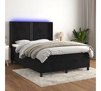 Tonture Lit à sommier tapissier, avec matelas et LED, en velours noir, 140 x 200 cm, tête de lit réglable en hauteur, matelas à ressorts ensachés pour un sommeil réparateur, meubles de chambre à