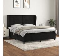Tonture Lit à sommier tapissier avec matelas - Noir - 160 x 200 cm - En velours - Tête de lit réglable en hauteur - Matelas à ressorts ensachés - Soutien mi-ferme pour chambre à coucher