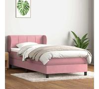 Tonture Lit à sommier tapissier avec matelas rose, 80 x 220 cm, en velours, tête de lit réglable en hauteur, ressorts ensachés, kit complet pour chambre à coucher, meuble moderne