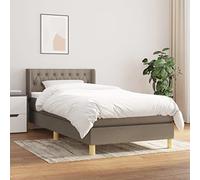 Tonture Lit à sommier tapissier avec matelas, taupe, 90 x 190 cm, housse en tissu, tête de lit réglable en hauteur, ressorts ensachés, soutien moyennement ferme, pour un sommeil réparateur