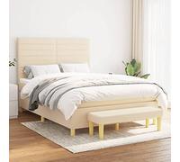 Tonture Lit à sommier tapissier, avec matelas, tissu crème, 140 x 190 cm, tête de lit réglable en hauteur, matelas à ressorts ensachés, support moyennement dur, ensemble complet de meubles de chambre