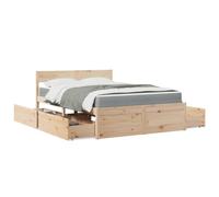 Tonture Lit avec tiroirs et matelas - 140 x 190 cm - Bois massif de pin non traité - Meubles de chambre à coucher modernes - Avec 4 tiroirs de lit