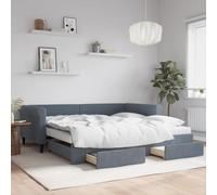 Tonture Lit de jour extensible 2 en 1 avec tiroirs et 2 matelas en mousse - Structure en bois métallique robuste - 100 x 200 cm - Gris foncé