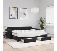 Tonture Lit de jour extensible avec tiroirs, noir, 90 x 190 cm, housse en velours, 2 matelas, canapé-lit pour chambre d'amis, meuble de chambre moderne