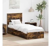 Tonture Lit de rangement, chêne fumé, 75 x 190 cm, matériau dérivé du bois, cadre de lit moderne avec espace de rangement, sommier à lattes, meuble de chambre à coucher durable pour une personne