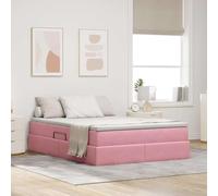 Tonture Lit de rangement, en velours, rose, avec matelas, 140 x 190 cm, élévateur hydraulique, cadre en métal, meubles de chambre à coucher