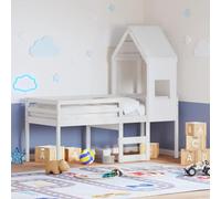 Tonture Lit mezzanine, blanc, 90 x 190 cm, en pin massif, design peu encombrant, échelle sûre, cadre de lit robuste pour chambre d'enfant