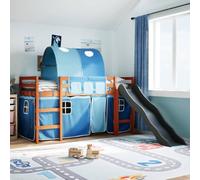 Tonture Lit mezzanine pour enfant avec toboggan, tunnel et rideaux, bleu, 80 x 200 cm, en pin massif, avec protection anti-chute, pour chambre d'enfant