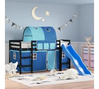 Tonture Lit mezzanine pour enfant avec tunnel bleu, 80 x 200 cm, en pin massif, avec toboggan, kit de rideaux, espace de rangement, aire de jeux, lit mezzanine simple pour chambre d'enfant