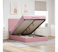 Tonture Lit ottoman avec matelas, rose, 140 x 190 cm, en velours, espace de rangement hydraulique, matelas à ressorts ensachés, meubles de chambre à coucher