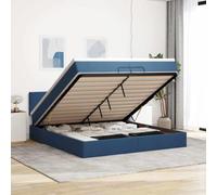 Tonture Lit ottoman avec matelas, surmatelas et LED, bleu, 200 x 200 cm, housse en tissu, ressorts ensachés, grand espace de rangement, meuble de chambre moderne