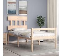 Tonture Lit pour personnes âgées, 90 x 200 cm, en pin massif, hauteur d'entrée surélevée de 45 cm, cadre de lit stable avec tête de lit, beaucoup d'espace de rangement, pour chambre à coucher, meuble