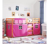Tonture Lit superposé avec rideaux rose 90 x 190 cm - Pin massif - Cadre de lit stable pour chambre d'enfant - Environnement de sommeil sûr - Ensemble de rideaux inclus