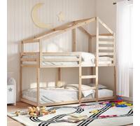 Tonture Lit superposé sans matelas 90 x 200 cm en pin massif - Cadre de lit stable avec toit pour chambre d'enfant - Design peu encombrant - Bois naturel non traité pour un espace de couchage sûr